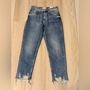 MANGO SLIM ANKLE HIGH WAIST JEANS RAW EDGE HEM DISTRESSED 38 6 ( 4 )button fly